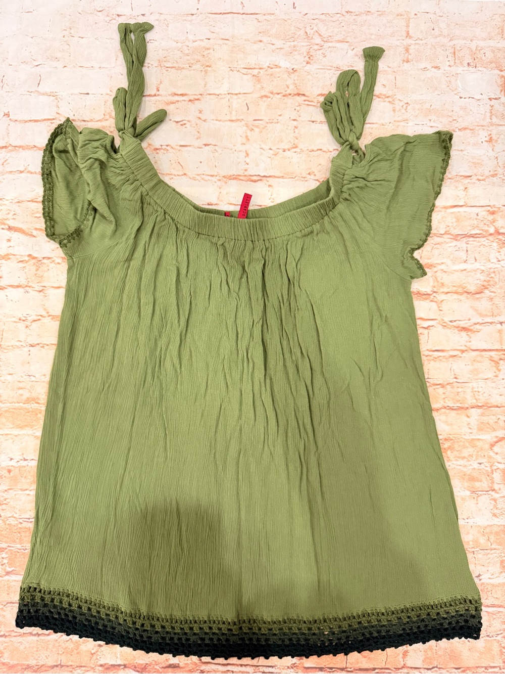 Love Scarlett | Olive Green Knit Hem Off-The-Shoulder Blouse